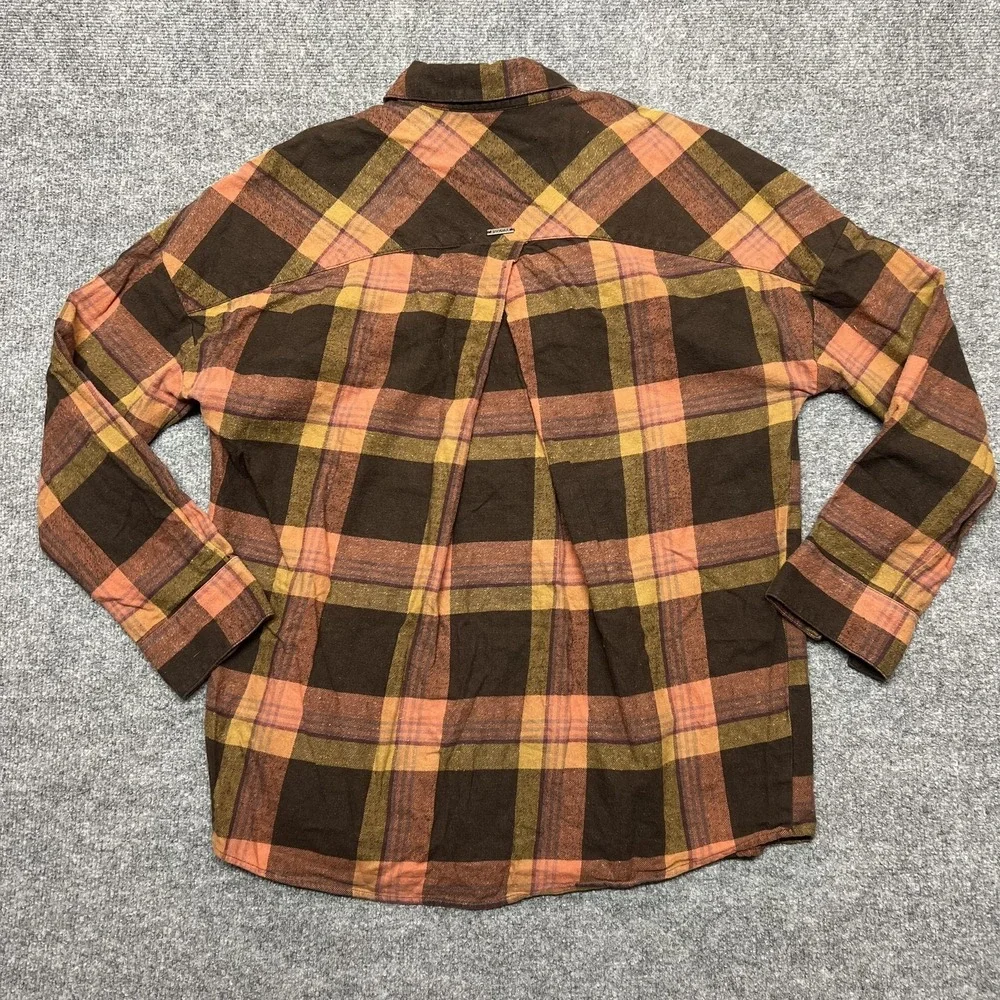 PrAna Shirt Womens Medium Brown Plaid Flannel Long Sleeve Popover Casual - Picture 2 of 7